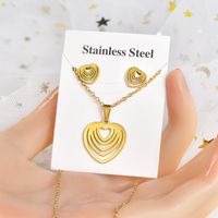 Fashion Star Heart Shape Crown Stainless Steel Inlaid Gold Women's Earrings Necklace 1 Set sku image 5