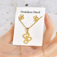 Fashion Star Heart Shape Crown Stainless Steel Inlaid Gold Women's Earrings Necklace 1 Set sku image 7