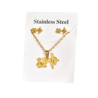 Fashion Star Heart Shape Crown Stainless Steel Inlaid Gold Women's Earrings Necklace 1 Set main image 3