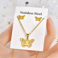 Fashion Star Heart Shape Crown Stainless Steel Inlaid Gold Women's Earrings Necklace 1 Set main image 2