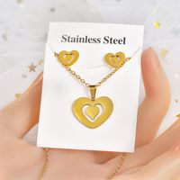 Fashion Star Heart Shape Crown Stainless Steel Inlaid Gold Women's Earrings Necklace 1 Set sku image 1