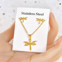 Fashion Star Heart Shape Crown Stainless Steel Inlaid Gold Women's Earrings Necklace 1 Set sku image 4