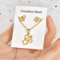 Fashion Star Heart Shape Crown Stainless Steel Inlaid Gold Women's Earrings Necklace 1 Set sku image 8