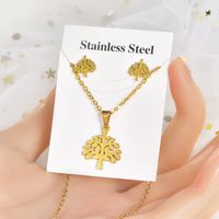 Fashion Star Tree Heart Shape Titanium Steel Hollow Out Women's Earrings Necklace 1 Set sku image 4