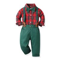 Christmas Fashion Plaid Cotton Boys Clothing Sets main image 5
