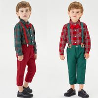 Christmas Fashion Plaid Cotton Boys Clothing Sets main image 1