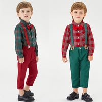 Weihnachten Mode Plaid Baumwolle Jungen Kleidung Sets main image 1