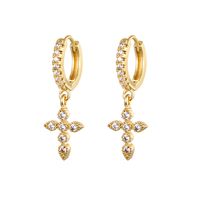 Retro Cross Oval Lightning Copper Gold Plated Inlay Zircon Drop Earrings 1 Pair main image 8