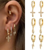 Retro Cross Oval Lightning Copper Gold Plated Inlay Zircon Drop Earrings 1 Pair main image 1
