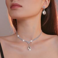 Elegant Water Droplets Tassel Artificial Crystal Metal Inlay Rhinestones Earrings Necklace 1 Set main image 4