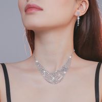 Elegant Water Droplets Tassel Artificial Crystal Metal Inlay Rhinestones Earrings Necklace 1 Set main image 7