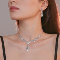 Elegant Water Droplets Tassel Artificial Crystal Metal Inlay Rhinestones Earrings Necklace 1 Set main image 9
