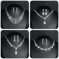 Elegant Water Droplets Tassel Artificial Crystal Metal Inlay Rhinestones Earrings Necklace 1 Set main image 1