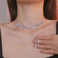 Elegant Water Droplets Tassel Artificial Crystal Metal Inlay Rhinestones Earrings Necklace 1 Set main image 3