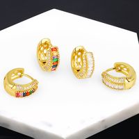 Fashion Round Copper Gold Plated Zircon Hoop Earrings 1 Pair main image 1