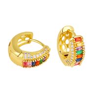 Fashion Round Copper Gold Plated Zircon Hoop Earrings 1 Pair main image 3