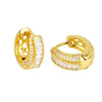 Fashion Round Copper Gold Plated Zircon Hoop Earrings 1 Pair main image 2
