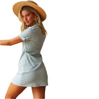 Women's Shirt Dress Casual V Neck Patchwork Short Sleeve Solid Color Short Mini Dress Daily main image 4