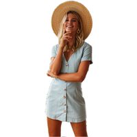 Women's Shirt Dress Casual V Neck Patchwork Short Sleeve Solid Color Short Mini Dress Daily main image 6