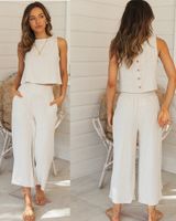 Women's Casual Solid Color Cotton Blend Polyester Patchwork Pants Sets main image 1