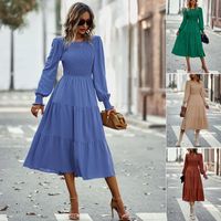 Femmes Robe Fourreau Mode Col Carré Patchwork Manche Longue Couleur Unie Maxi Longue Robe Du Quotidien main image 1