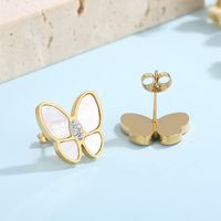 Sweet Butterfly Stainless Steel Inlay Rhinestones Shell Ear Studs 1 Pair main image 5