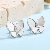 Sweet Butterfly Stainless Steel Inlay Rhinestones Shell Ear Studs 1 Pair main image 6