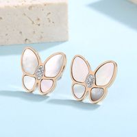 Sucré Papillon Acier Inoxydable Incruster Strass Coquille Boucles D'oreilles 1 Paire main image 1