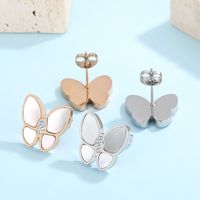 Sucré Papillon Acier Inoxydable Incruster Strass Coquille Boucles D'oreilles 1 Paire main image 8