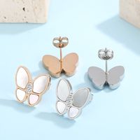 Sweet Butterfly Stainless Steel Inlay Rhinestones Shell Ear Studs 1 Pair main image 8