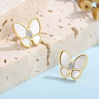 Sucré Papillon Acier Inoxydable Incruster Strass Coquille Boucles D'oreilles 1 Paire main image 9