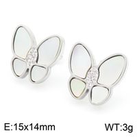 Sweet Butterfly Stainless Steel Inlay Rhinestones Shell Ear Studs 1 Pair sku image 1