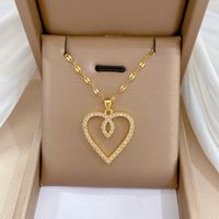 Fashion Heart Shape Stainless Steel Copper Plating Inlay Rhinestones Pendant Necklace main image 1