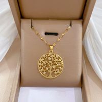 Fashion Round Tree Titanium Steel Copper Zircon Pendant Necklace In Bulk sku image 2
