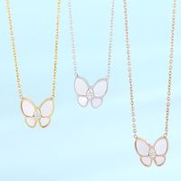 Sweet Butterfly Stainless Steel Plating Rhinestones Shell Pendant Necklace 1 Piece main image 7