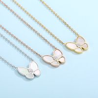 Sweet Butterfly Stainless Steel Plating Rhinestones Shell Pendant Necklace 1 Piece main image 6