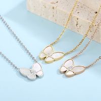 Sweet Butterfly Stainless Steel Plating Rhinestones Shell Pendant Necklace 1 Piece main image 5