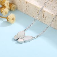 Sweet Butterfly Stainless Steel Plating Rhinestones Shell Pendant Necklace 1 Piece main image 4