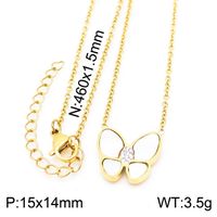 Sweet Butterfly Stainless Steel Plating Rhinestones Shell Pendant Necklace 1 Piece sku image 2