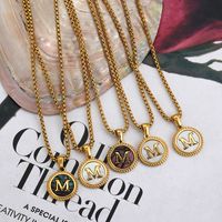 Fashion Letter Stainless Steel Inlay Shell Pendant Necklace 1 Piece main image 6