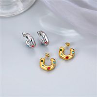 Rétro Géométrique Acier Au Titane Placage Zircon Boucles D'oreilles 1 Paire main image 1