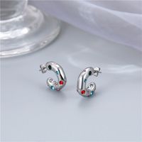 Retro Geometric Titanium Steel Plating Zircon Ear Studs 1 Pair main image 5