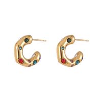 Retro Geometric Titanium Steel Plating Zircon Ear Studs 1 Pair sku image 2