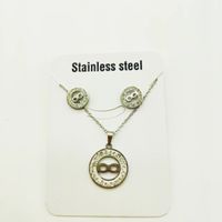 Fashion Star Heart Shape Butterfly Titanium Steel Inlay Rhinestones Women's Earrings Necklace 1 Set sku image 1
