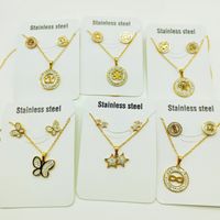 Fashion Star Heart Shape Butterfly Titanium Steel Inlay Rhinestones Women's Earrings Necklace 1 Set main image 1