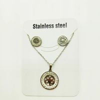 Fashion Star Heart Shape Butterfly Titanium Steel Inlay Rhinestones Women's Earrings Necklace 1 Set sku image 5