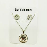 Fashion Star Heart Shape Butterfly Titanium Steel Inlay Rhinestones Women's Earrings Necklace 1 Set sku image 4