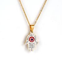 Fashion Devil's Eye Palm Stainless Steel Inlay Rhinestones Necklace 1 Piece sku image 4