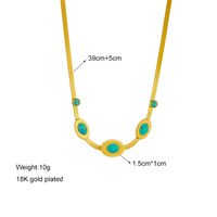Fashion Round Oval Titanium Steel Inlay Turquoise Necklace 1 Piece main image 4