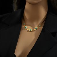 Fashion Round Oval Titanium Steel Inlay Turquoise Necklace 1 Piece sku image 6